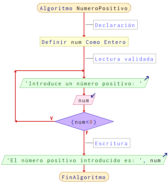 Diagrama de flujo para el algoritmo NumeroPositivo